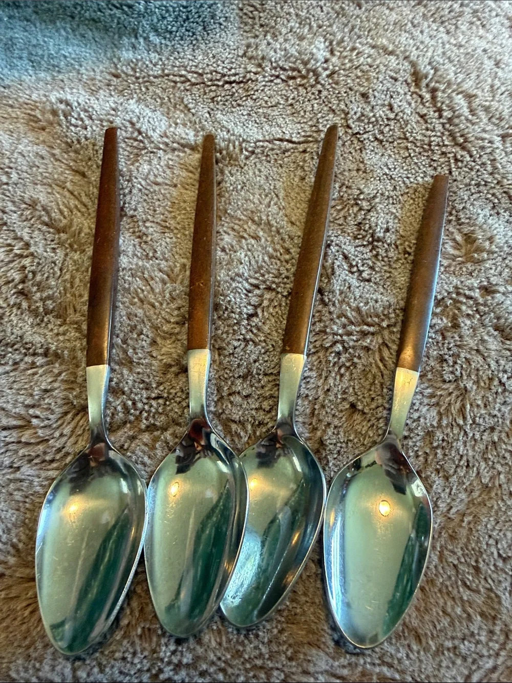 Ekco eterna canoe muffin Stainless Steel and Wood replacement Teaspoons set of 4